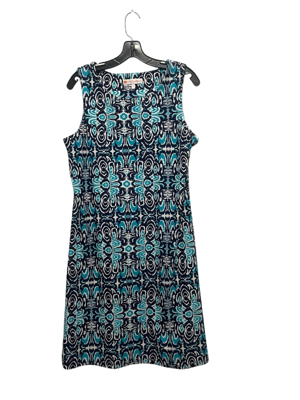Jude Connally Blue Teal White Geometric Print Sleeveless Shift Dress Womens XL